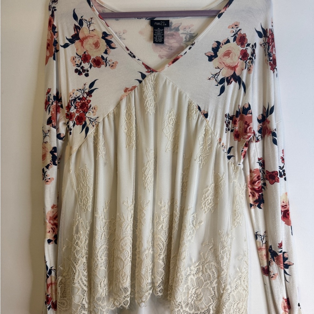 Rue21 Cream Floral Lace Blouse